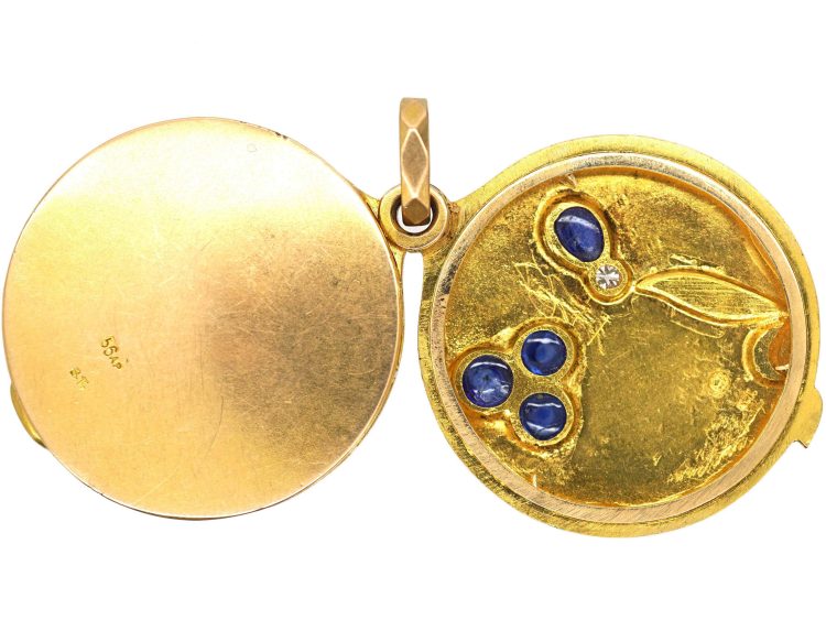 Early 20th Century Russian 14ct Gold Round Locket set with Sapphires & Diamonds by Samuel Tillander
