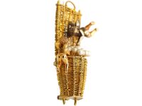 French 19th Century 18ct Gold, Natural Pearl & Rose Diamond Brooch of Two Cherubs Harvesting Grapes