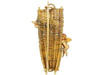 French 19th Century 18ct Gold, Natural Pearl & Rose Diamond Brooch of Two Cherubs Harvesting Grapes