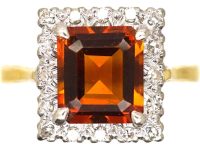 Mid 20th Century 18ct Gold & Platinum, Rectangular Ring set with a Madeira Citrine & Diamonds