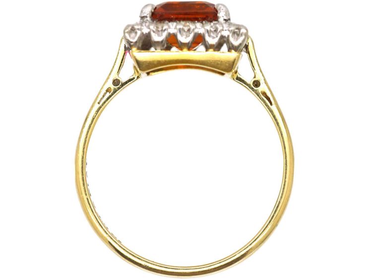 Mid 20th Century 18ct Gold & Platinum, Rectangular Ring set with a Madeira Citrine & Diamonds