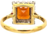 Mid 20th Century 18ct Gold & Platinum, Rectangular Ring set with a Madeira Citrine & Diamonds