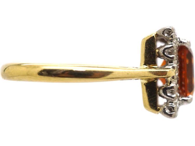 Mid 20th Century 18ct Gold & Platinum, Rectangular Ring set with a Madeira Citrine & Diamonds