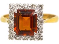 Mid 20th Century 18ct Gold & Platinum, Rectangular Ring set with a Madeira Citrine & Diamonds