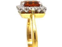 Mid 20th Century 18ct Gold & Platinum, Rectangular Ring set with a Madeira Citrine & Diamonds