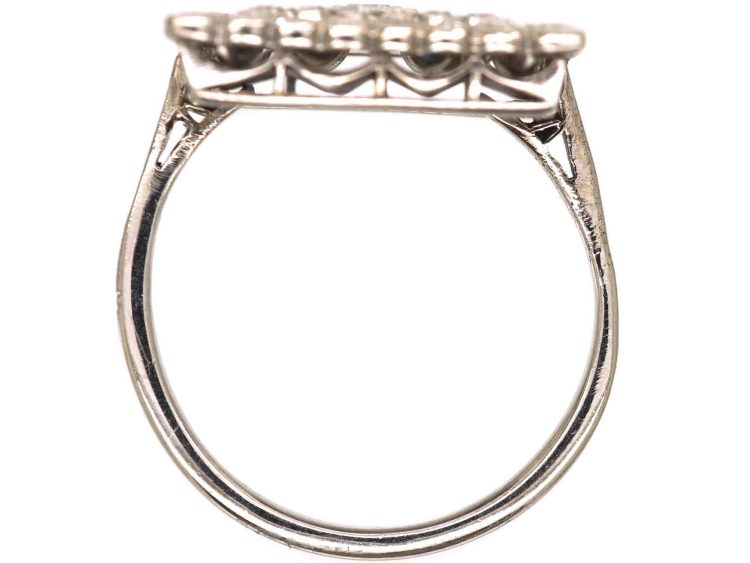Art Deco Platinum Large Square Ring set with Diamonds & Sapphires