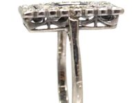 Art Deco Platinum Large Square Ring set with Diamonds & Sapphires