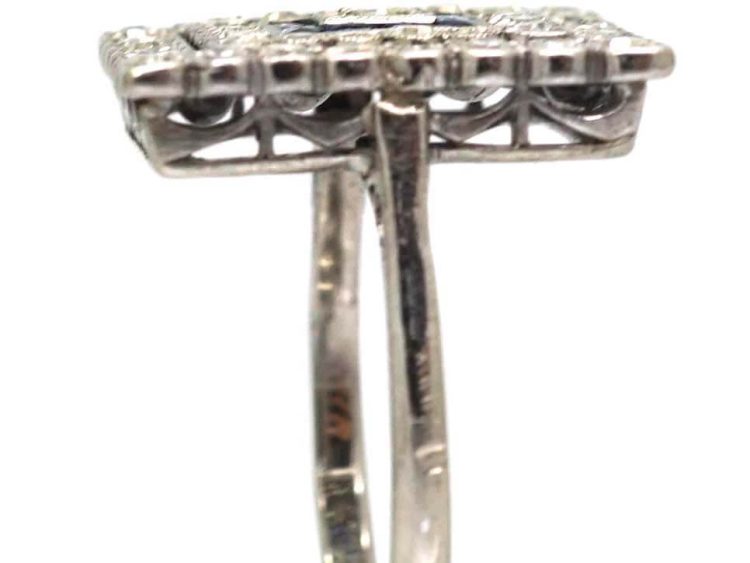 Art Deco Platinum Large Square Ring set with Diamonds & Sapphires