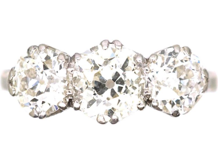 Early 20th Century Platinum Three Stone Diamond Ring