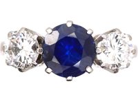 Mid 20th Century 18ct White Gold & Platinum, Sapphire & Diamond Three Stone Ring