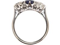 Mid 20th Century 18ct White Gold & Platinum, Sapphire & Diamond Three Stone Ring