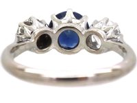 Mid 20th Century 18ct White Gold & Platinum, Sapphire & Diamond Three Stone Ring