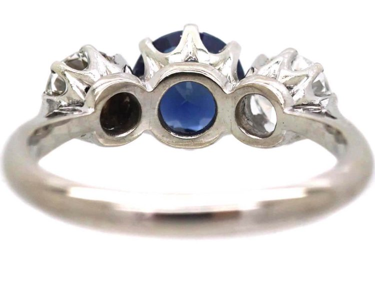 Mid 20th Century 18ct White Gold & Platinum, Sapphire & Diamond Three Stone Ring