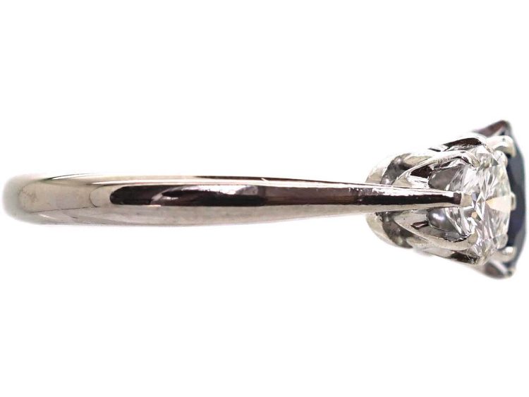Mid 20th Century 18ct White Gold & Platinum, Sapphire & Diamond Three Stone Ring
