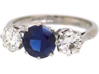 Mid 20th Century 18ct White Gold & Platinum, Sapphire & Diamond Three Stone Ring