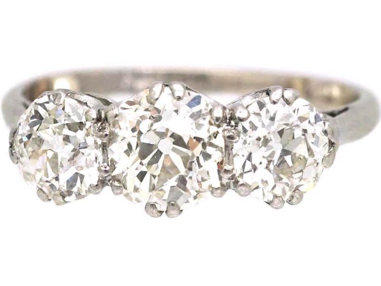 Early 20th Century Platinum Three Stone Diamond Ring