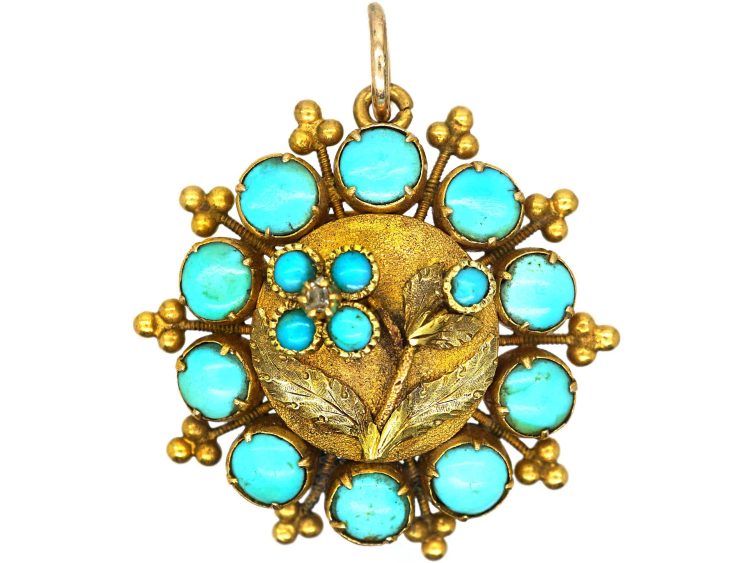 Regency 15ct Two Colour Gold Forget me Not Pendant set with Turquoise