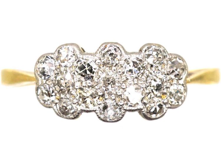 Edwardian 18ct Gold & Platinum, Triple Diamond Cluster Ring
