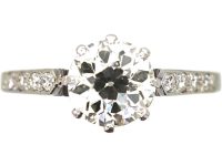 Art Deco Platinum, Diamond Solitaire Ring with Diamond set Shoulders