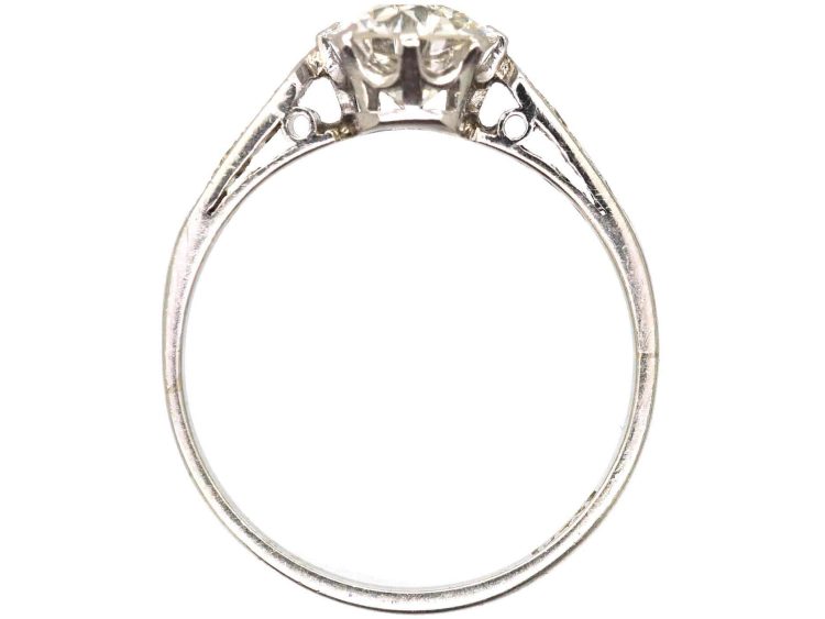 Art Deco Platinum, Diamond Solitaire Ring with Diamond set Shoulders