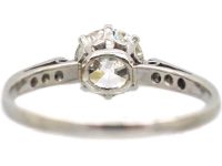 Art Deco Platinum, Diamond Solitaire Ring with Diamond set Shoulders