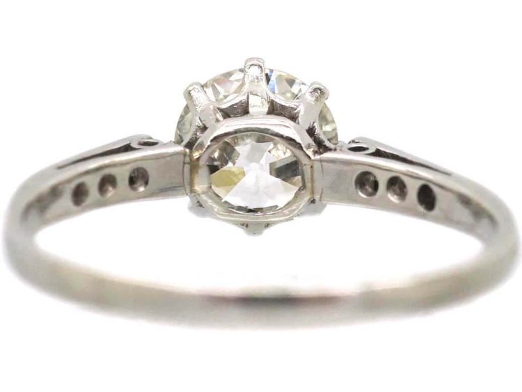 Art Deco Platinum, Diamond Solitaire Ring with Diamond set Shoulders