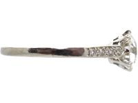Art Deco Platinum, Diamond Solitaire Ring with Diamond set Shoulders