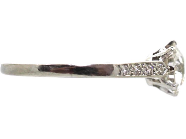 Art Deco Platinum, Diamond Solitaire Ring with Diamond set Shoulders