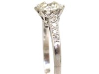 Art Deco Platinum, Diamond Solitaire Ring with Diamond set Shoulders