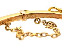 Edwardian 15ct Gold Bangle with Leaf Motifs set with Natural Split Pearls
