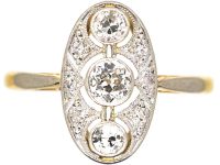 Art Deco 18ct Gold & Platinum Oval Shape Ring set with Diamonds