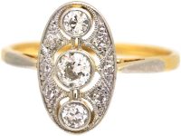 Art Deco 18ct Gold & Platinum Oval Shape Ring set with Diamonds