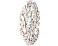 Edwardian Platinum Marquise Diamond Flower Brooch Framed with Diamond set Leaves
