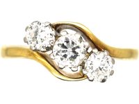 Edwardian 18ct Gold & Platinum, Three Stone Crossover Ring