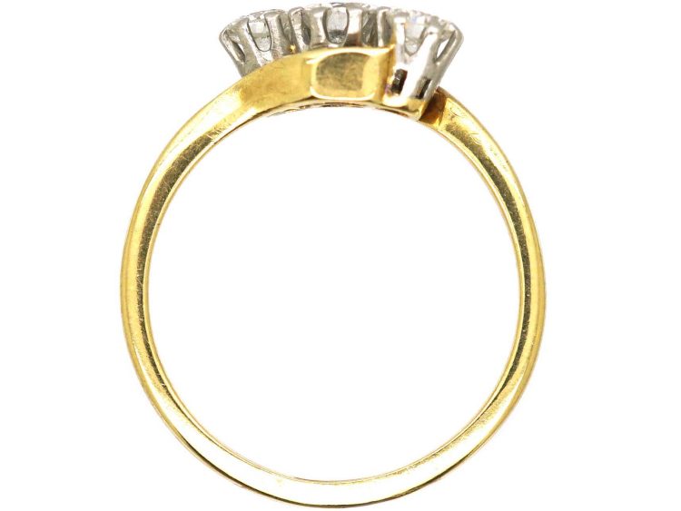 Edwardian 18ct Gold & Platinum, Three Stone Crossover Ring