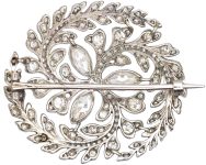 Edwardian Platinum Marquise Diamond Flower Brooch Framed with Diamond set Leaves