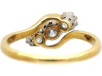 Edwardian 18ct Gold & Platinum, Three Stone Crossover Ring