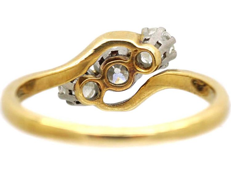 Edwardian 18ct Gold & Platinum, Three Stone Crossover Ring