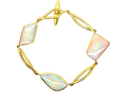 Modernist 18ct Gold Bracelet with Three Opals