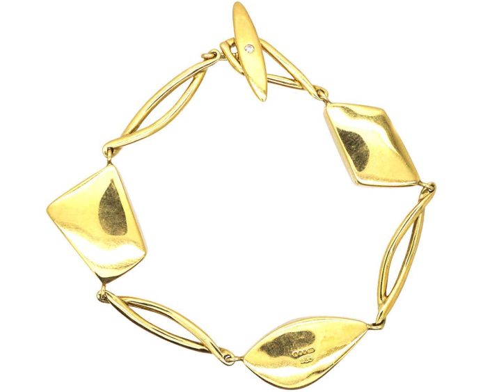 Modernist 18ct Gold Bracelet with Three Opals