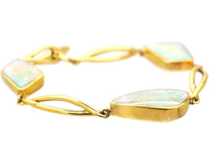Modernist 18ct Gold Bracelet with Three Opals