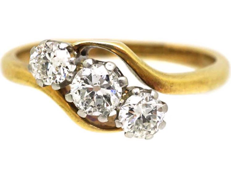 Edwardian 18ct Gold & Platinum, Three Stone Crossover Ring