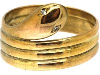 Victorian 9ct Gold Snake Ring With Rose Diamond Eyes