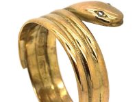 Victorian 9ct Gold Snake Ring With Rose Diamond Eyes