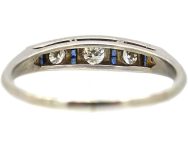 Art Deco 18ct White Gold Ring set with Diamonds & Calibre Sapphires