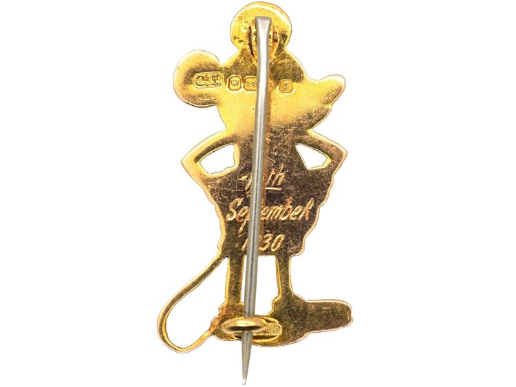 18ct Gold & Enamel Mickey Mouse Brooch by Charles Horner in 1930