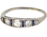 Art Deco 18ct White Gold Ring set with Diamonds & Calibre Sapphires