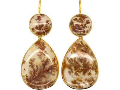 Georgian 18ct Gold Dendritic Agate Drop Earrings