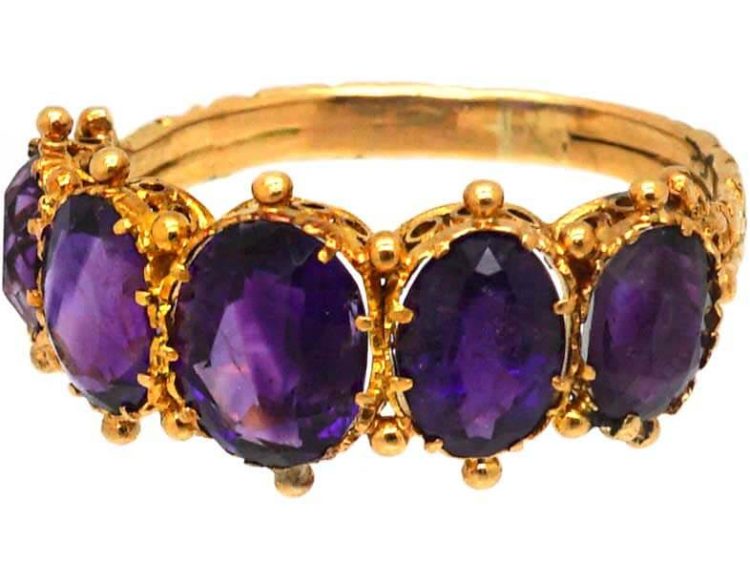 Regency 15ct Gold Amethyst Five Stone Ring