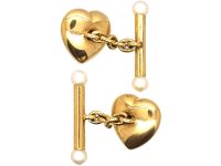 Edwardian 15ct Gold Heart Shaped Cufflinks set with Natural Split Pearls